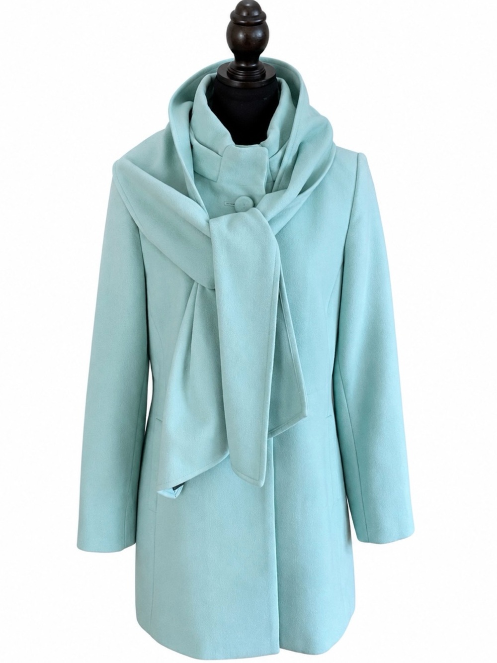 Jessica Aqua Blue Tailored Dress Coat with Matching Scarf Size 6